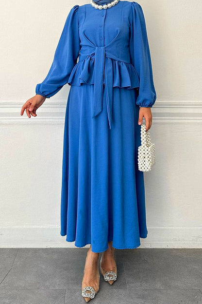 Frenulum Flounce O Neck Long Sleeve Two Pieces