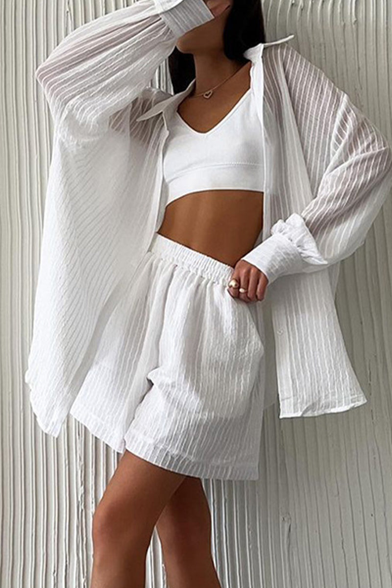 Simplicity Buttons Turndown Collar Long Sleeve Two Pieces