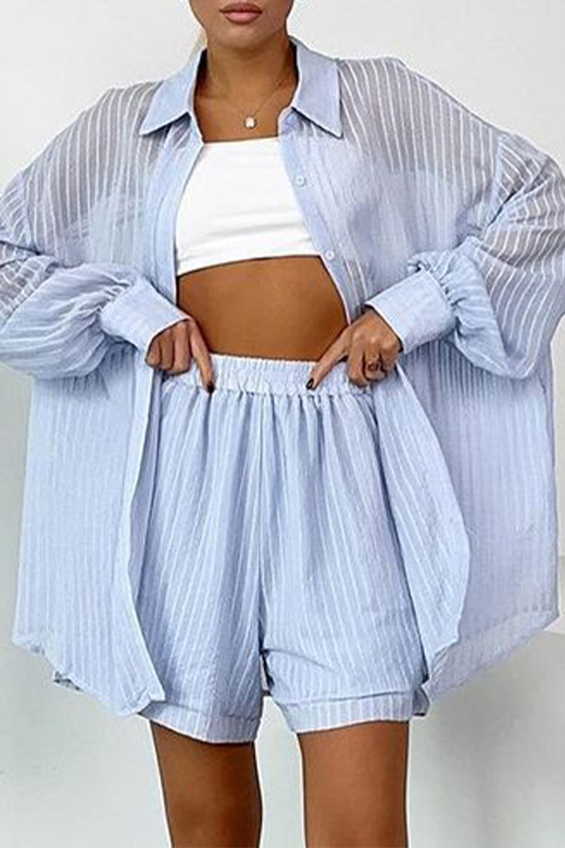 Simplicity Buttons Turndown Collar Long Sleeve Two Pieces
