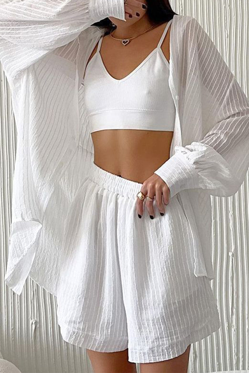 Simplicity Buttons Turndown Collar Long Sleeve Two Pieces
