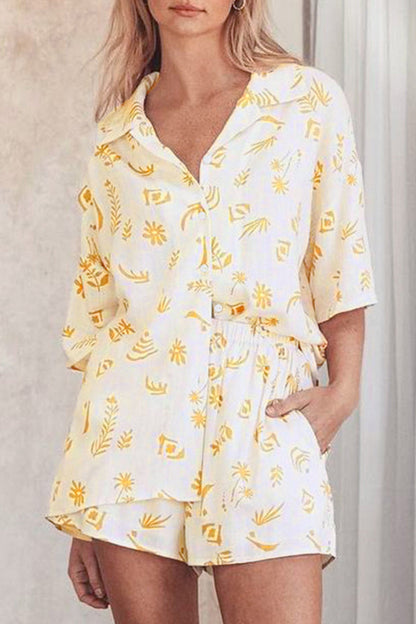 Pocket Turndown Collar Half Sleeve Two Pieces