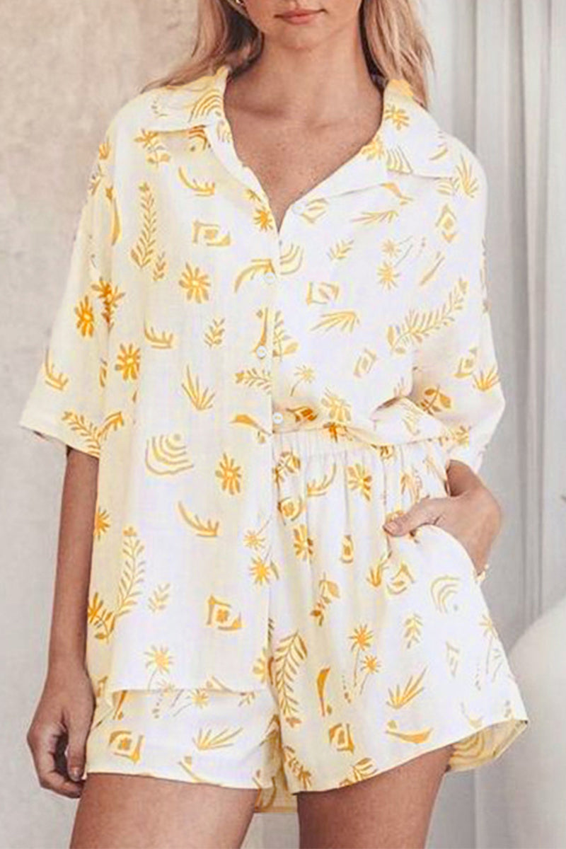 Pocket Turndown Collar Half Sleeve Two Pieces