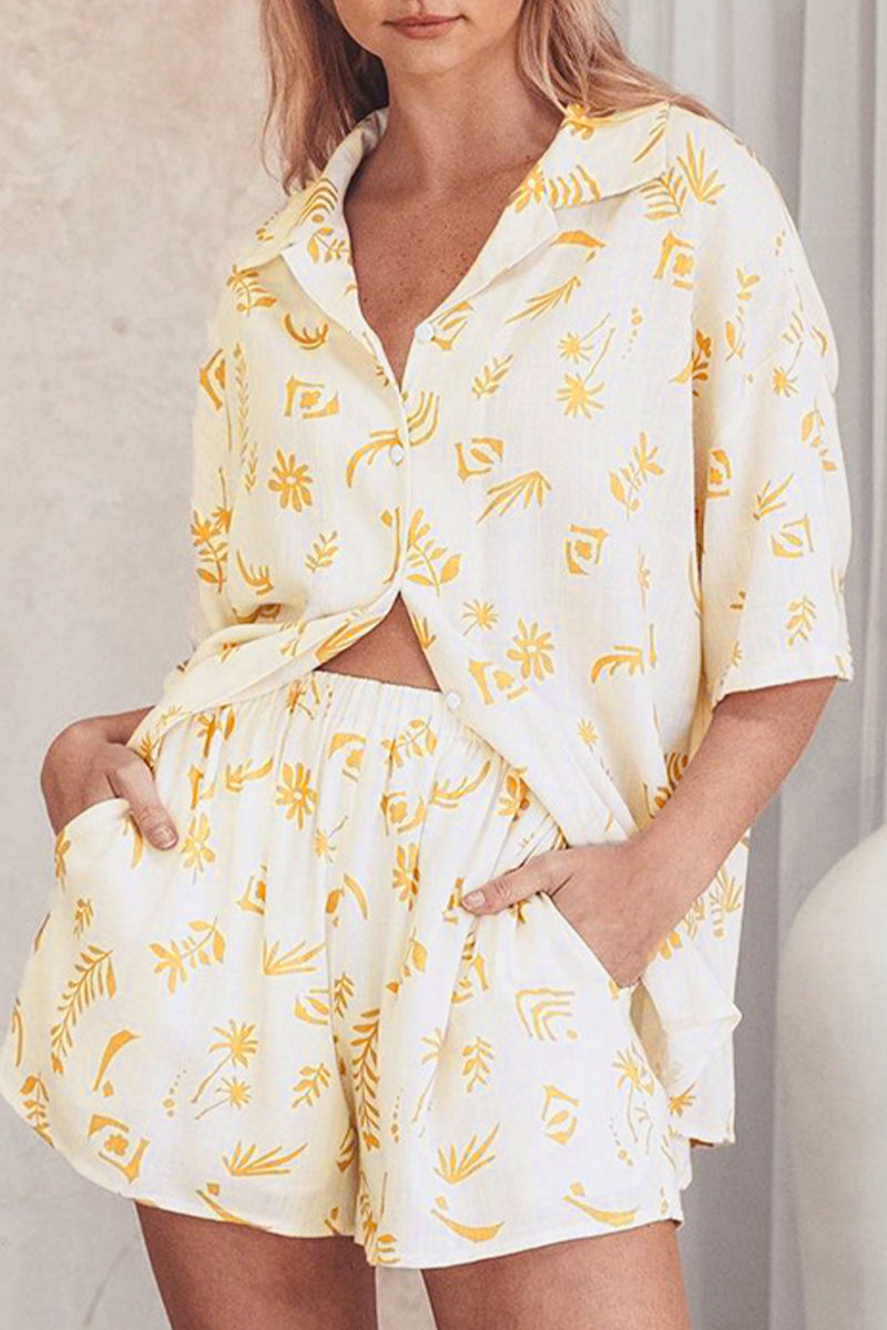 Pocket Turndown Collar Half Sleeve Two Pieces