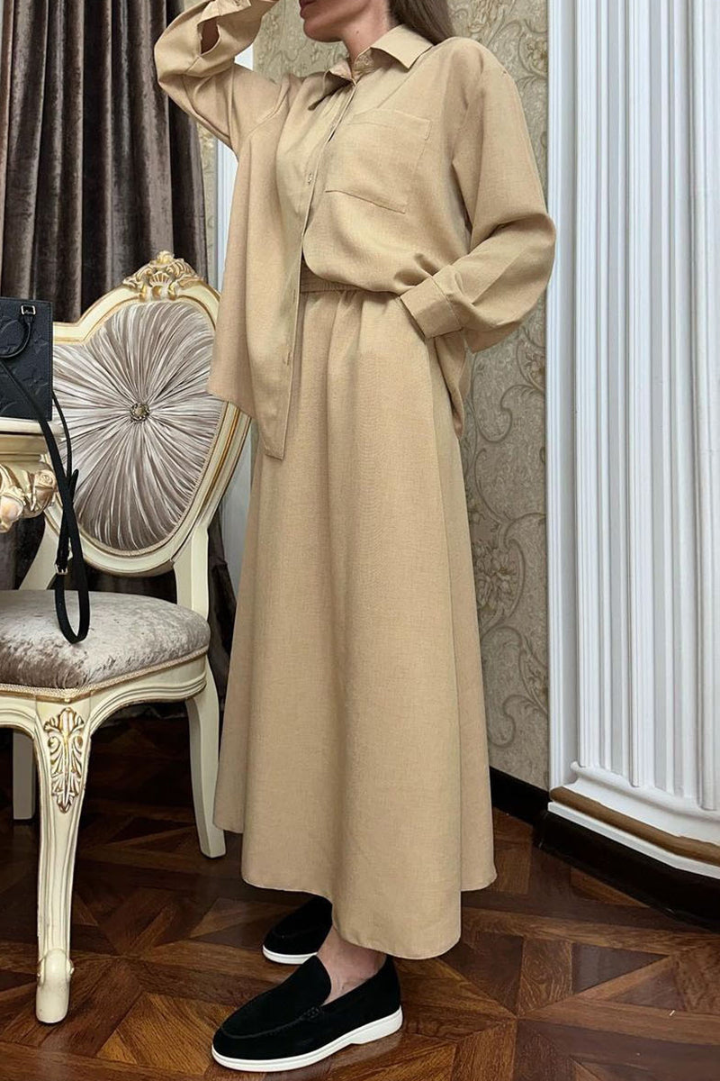 Sweet Buttons Turndown Collar Long Sleeve Two Pieces