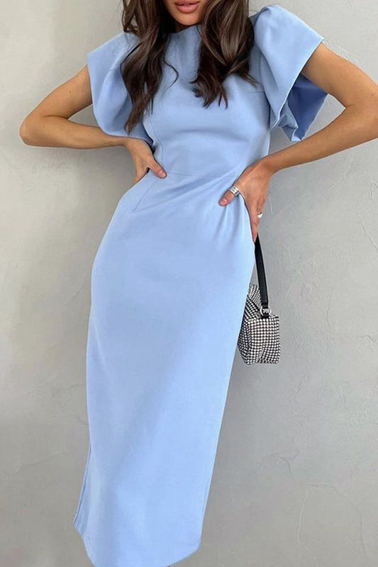 Flounce Slit O Neck Wrapped Skirt Dresses