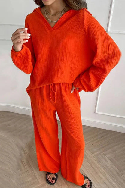 Simplicity Frenulum Turndown Collar Long Sleeve Two Pieces