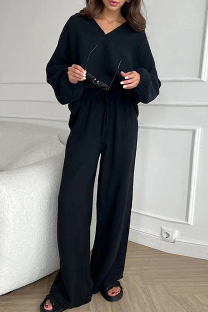 Simplicity Frenulum Turndown Collar Long Sleeve Two Pieces