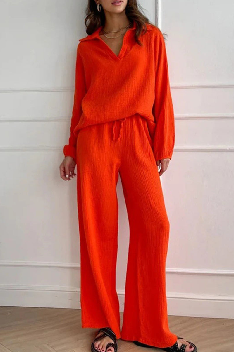 Simplicity Frenulum Turndown Collar Long Sleeve Two Pieces