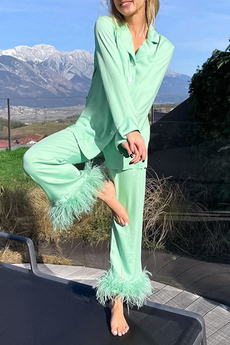 Feathers Turndown Collar Long Sleeve Two Pieces