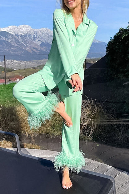 Feathers Turndown Collar Long Sleeve Two Pieces