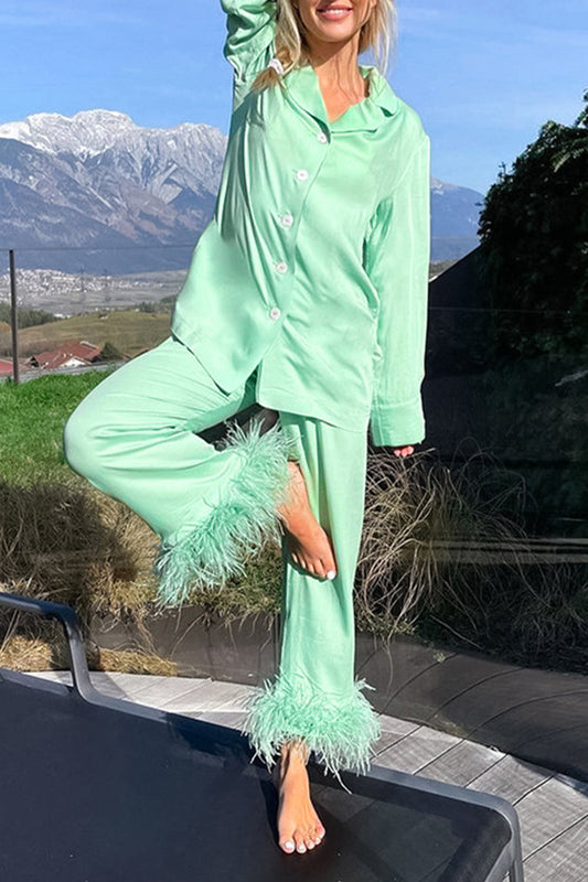 Feathers Turndown Collar Long Sleeve Two Pieces
