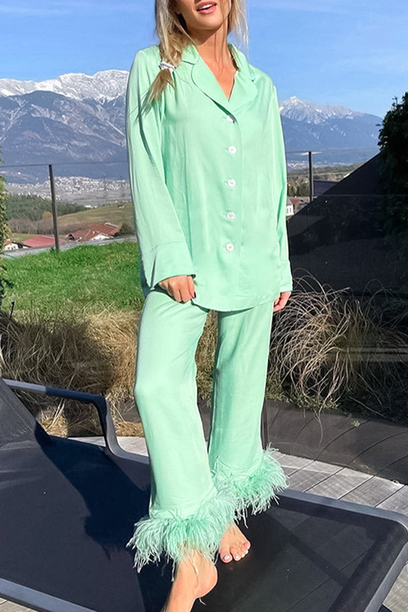 Feathers Turndown Collar Long Sleeve Two Pieces