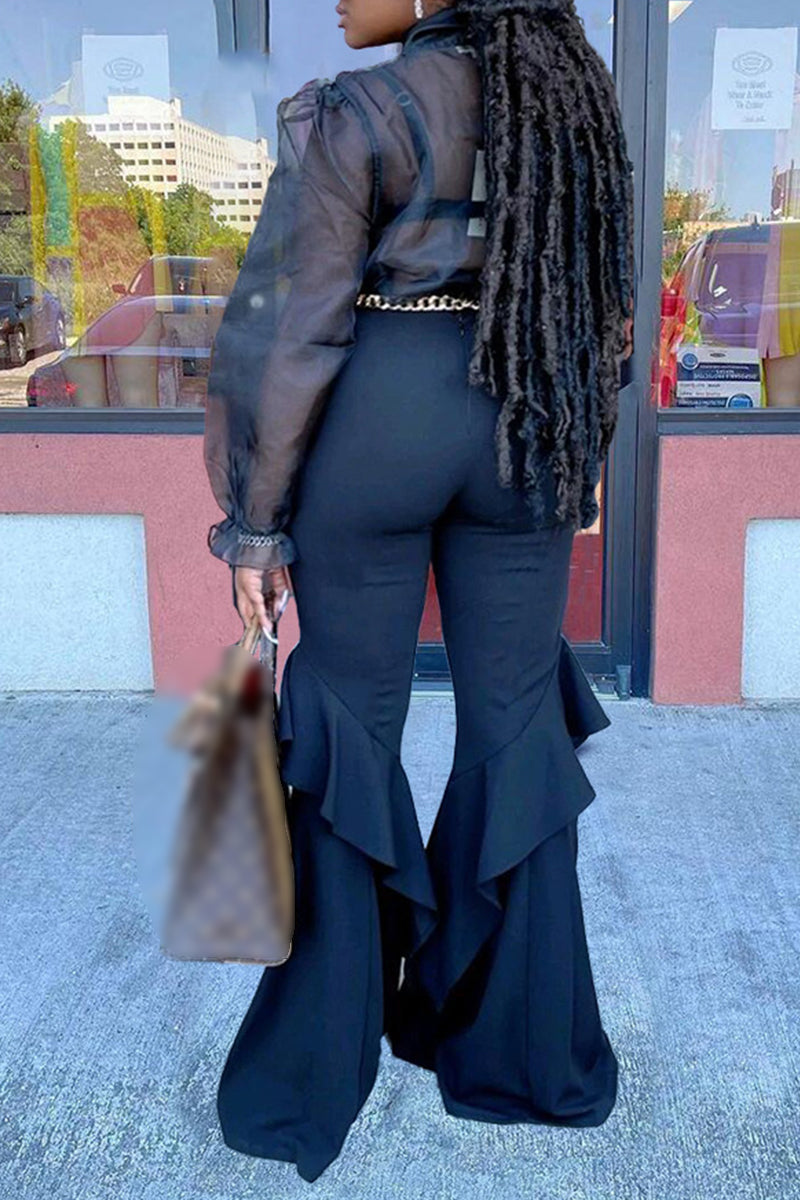 Frenulum See-through With Bow Long Sleeve Two Pieces