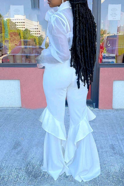 Frenulum See-through With Bow Long Sleeve Two Pieces