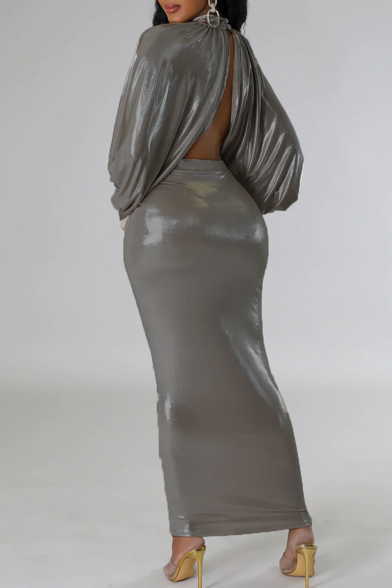 Street Patchwork Fold O Neck Long Sleeve Two Pieces
