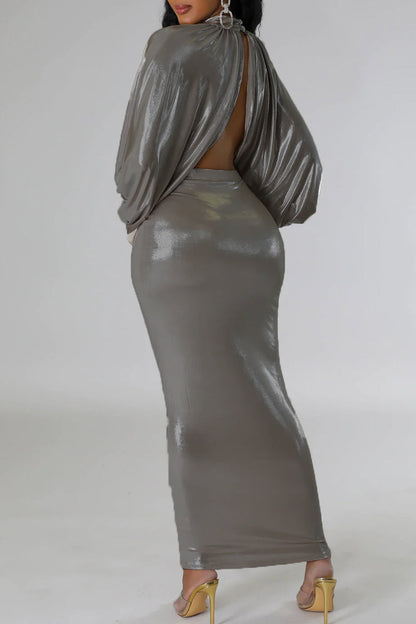 Street Patchwork Fold O Neck Long Sleeve Two Pieces