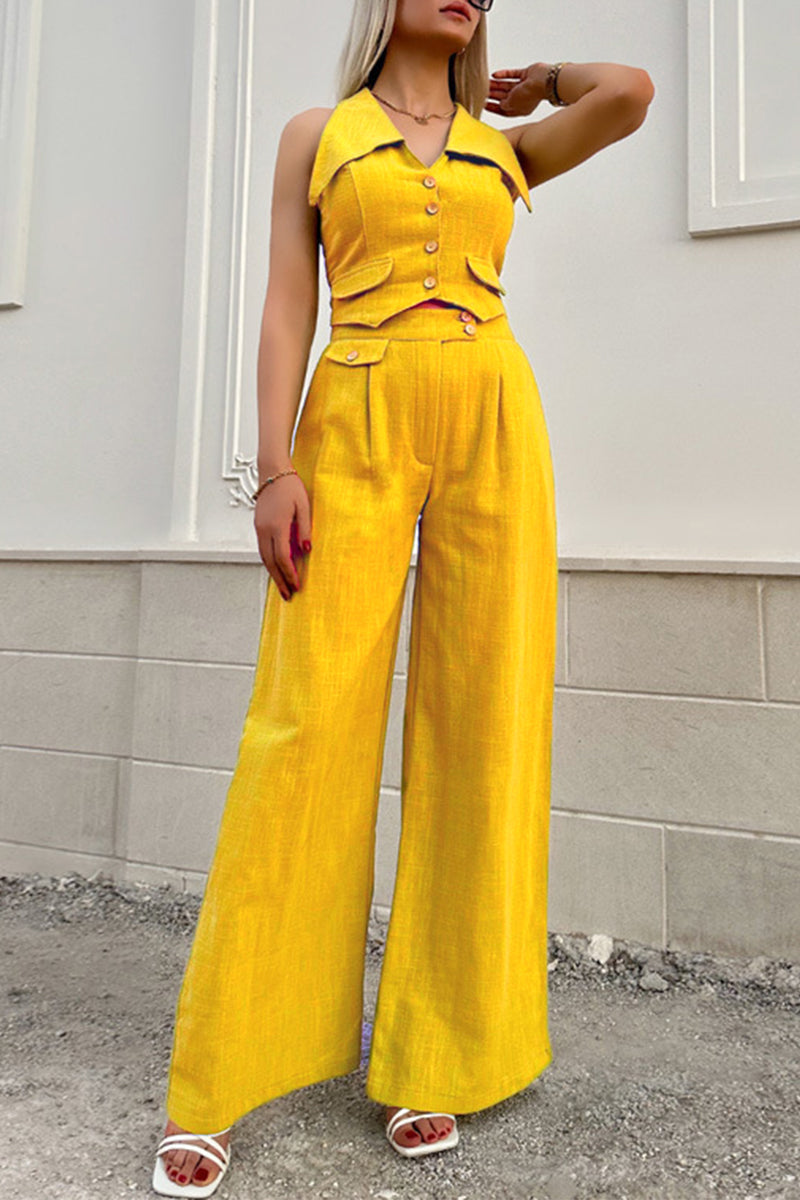British Style Pocket Buttons Turndown Collar Sleeveless Two Pieces
