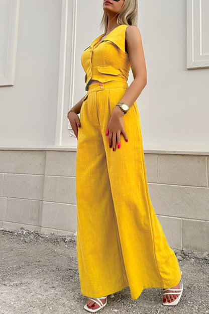 British Style Pocket Buttons Turndown Collar Sleeveless Two Pieces
