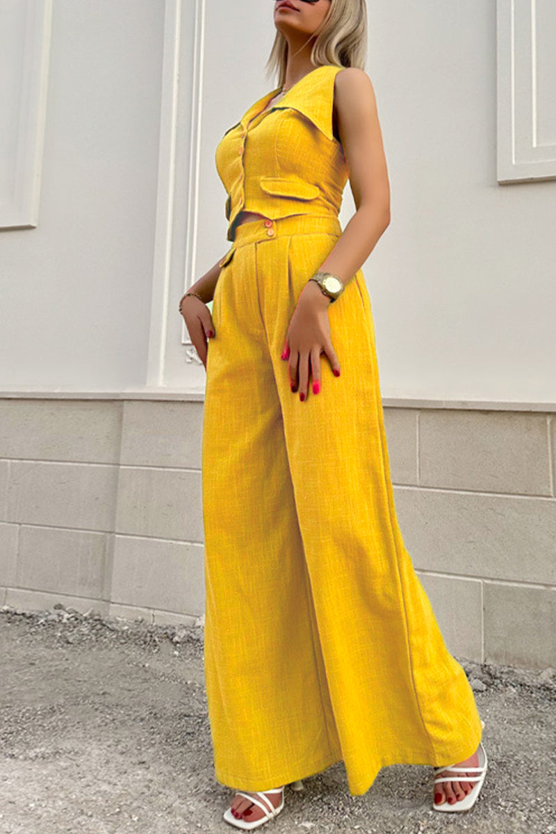 British Style Pocket Buttons Turndown Collar Sleeveless Two Pieces