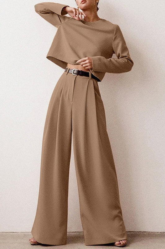 British Style Pocket O Neck Long Sleeve Two Pieces