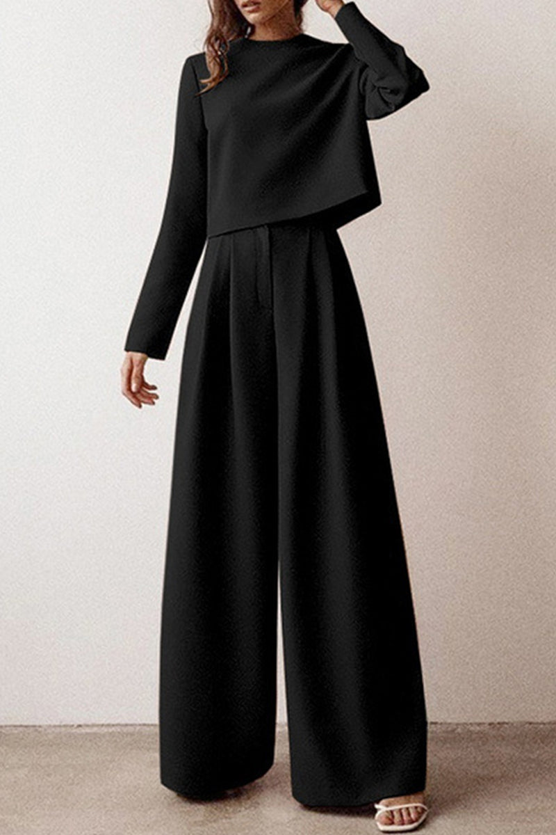 British Style Pocket O Neck Long Sleeve Two Pieces