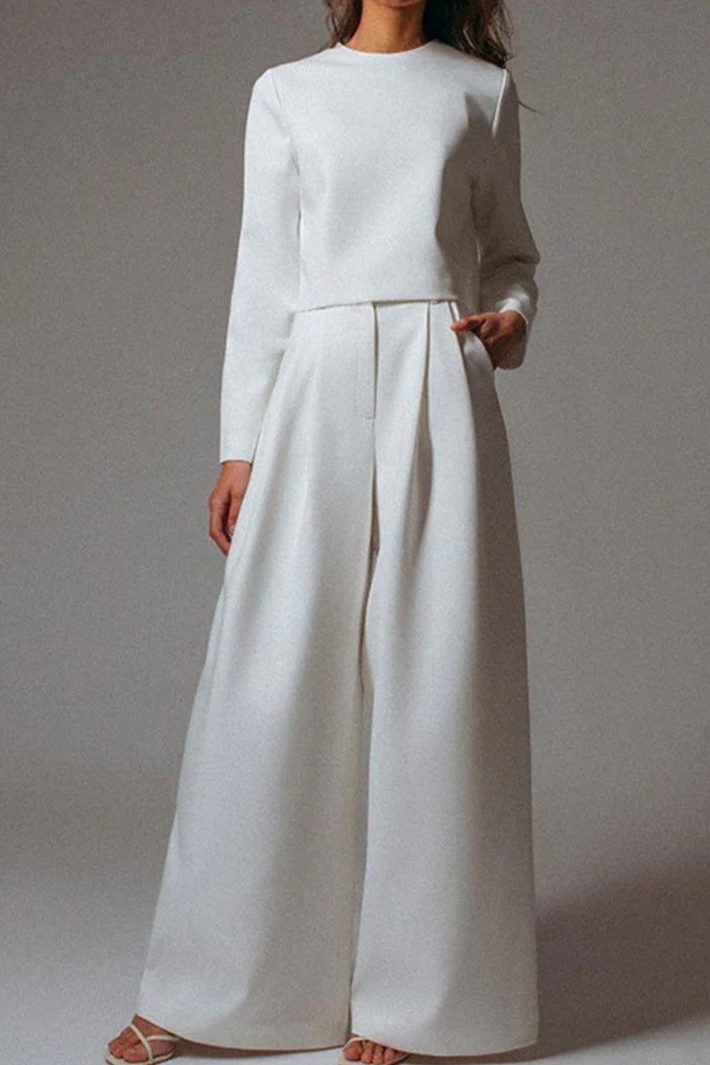 British Style Pocket O Neck Long Sleeve Two Pieces