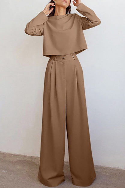 British Style Pocket O Neck Long Sleeve Two Pieces
