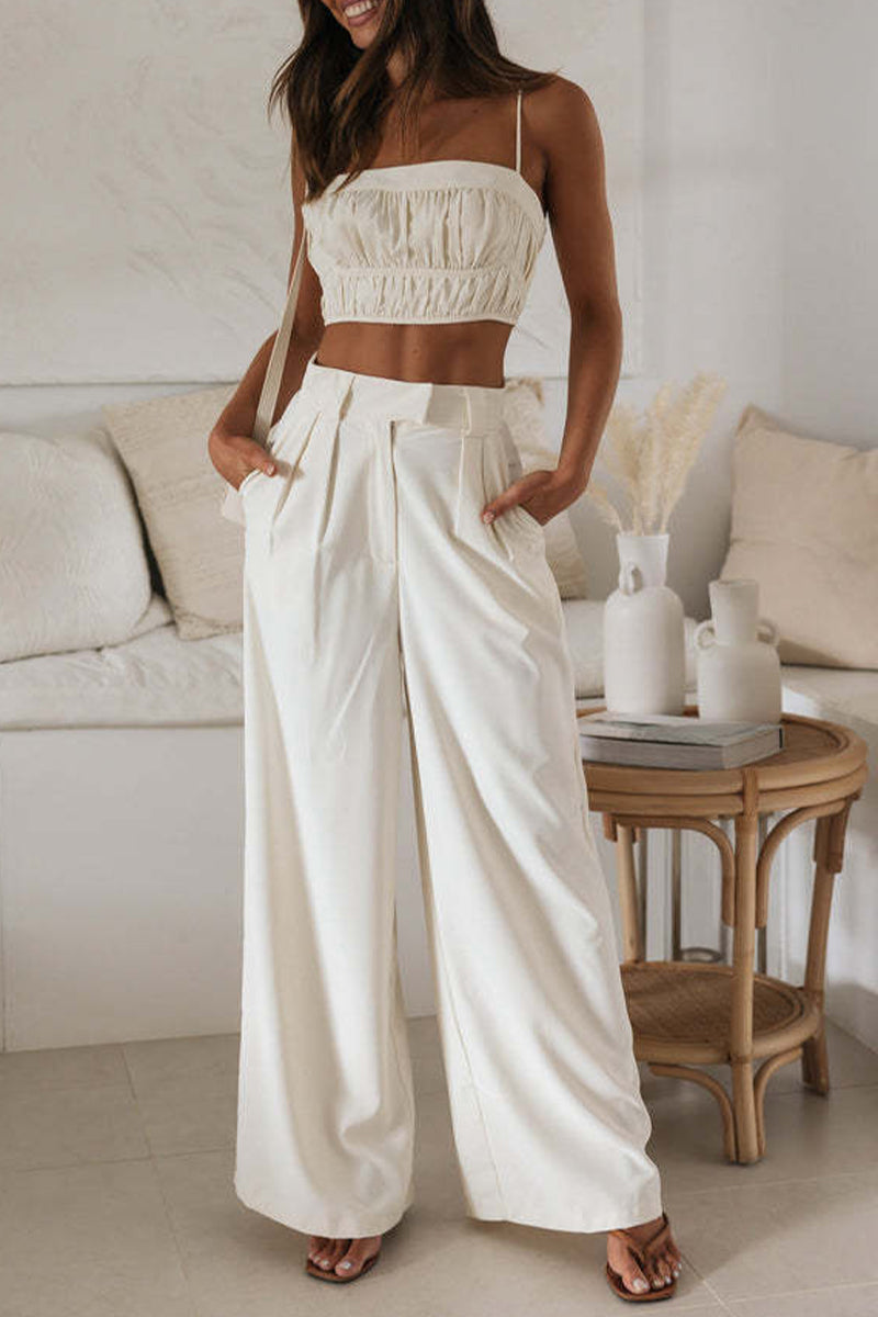 Pocket Fold Strapless Sleeveless Two Pieces