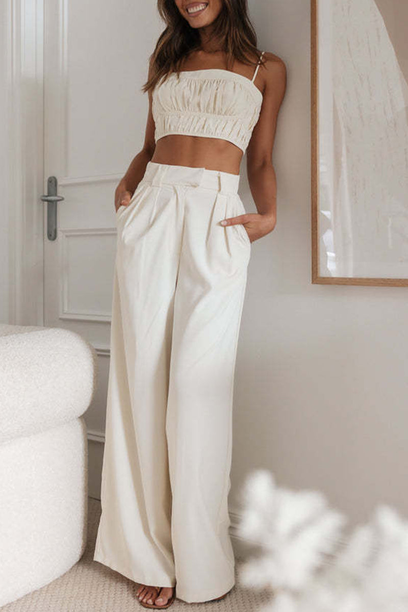 Pocket Fold Strapless Sleeveless Two Pieces