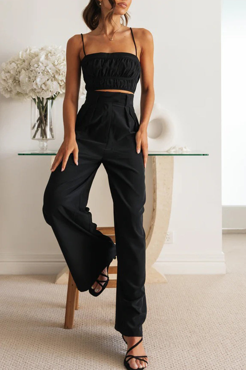 Pocket Fold Strapless Sleeveless Two Pieces