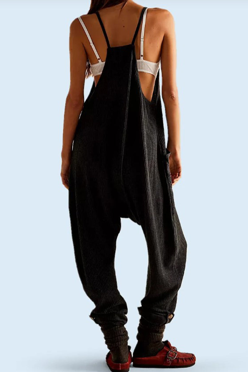 Pocket U Neck Loose Jumpsuits