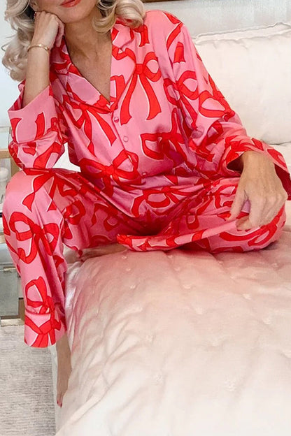 Living Geometric Print Pocket Turndown Collar Long Sleeve Two Pieces