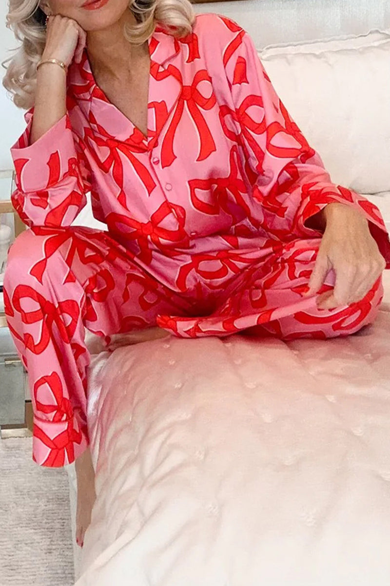 Living Geometric Print Pocket Turndown Collar Long Sleeve Two Pieces