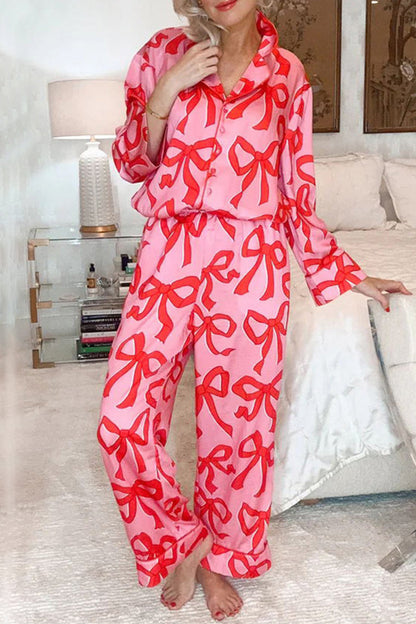 Living Geometric Print Pocket Turndown Collar Long Sleeve Two Pieces