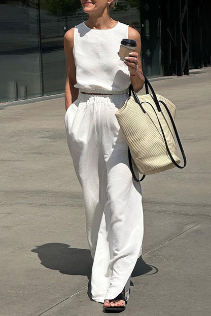 Simplicity Pocket Slit O Neck Sleeveless Two Pieces