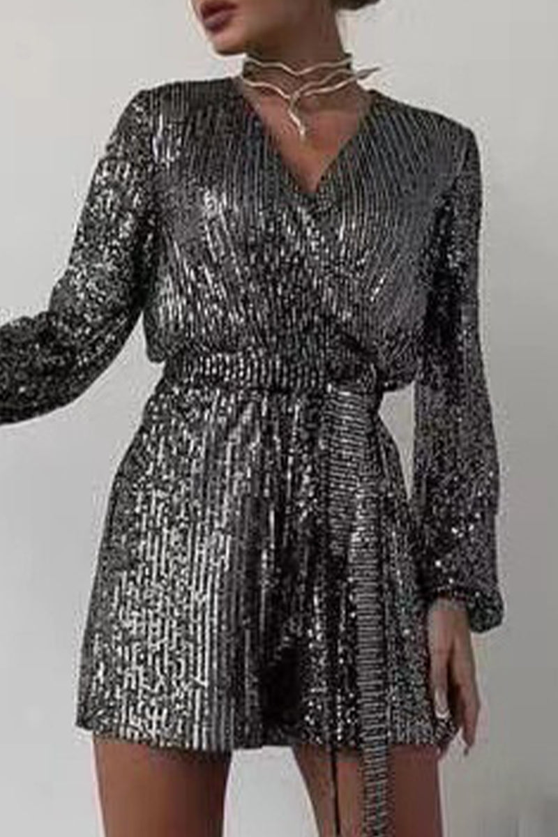 Bandage Sequins V Neck Loose Rompers