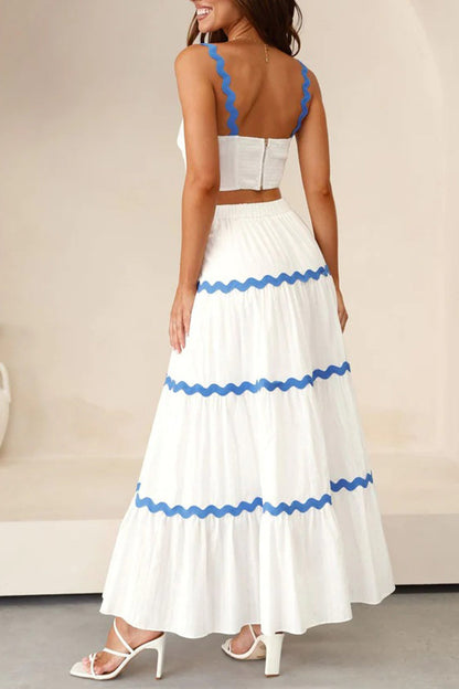Sweet Ripple Contrast Square Collar Sleeveless Two Pieces