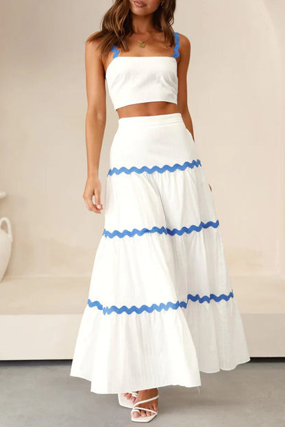 Sweet Ripple Contrast Square Collar Sleeveless Two Pieces