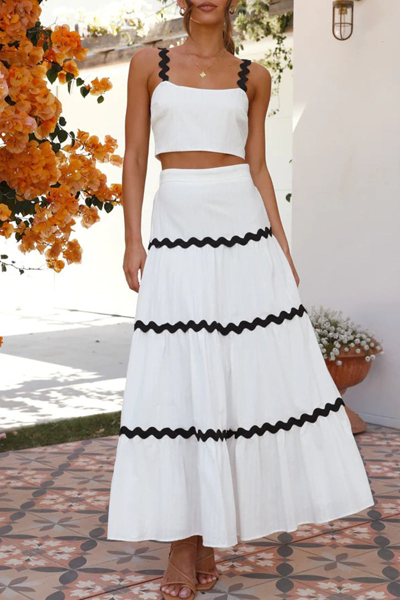 Sweet Ripple Contrast Square Collar Sleeveless Two Pieces