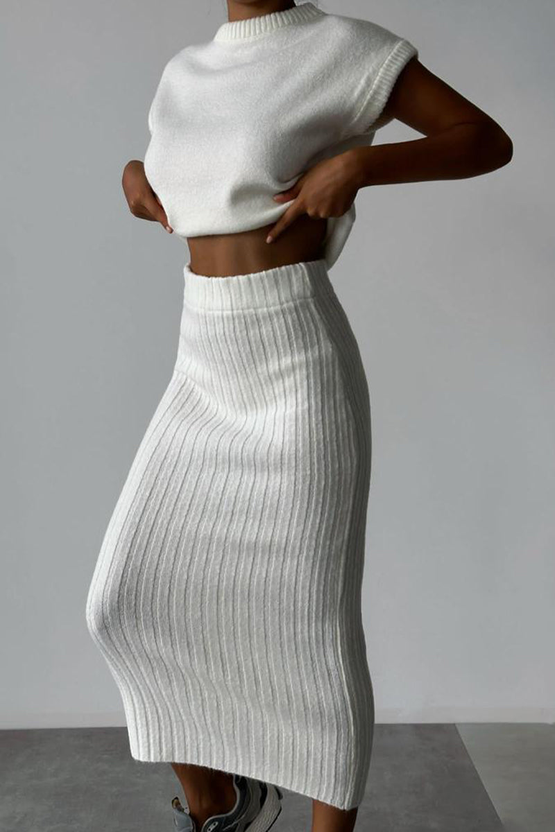 Simplicity Weave O Neck Sleeveless Two Pieces