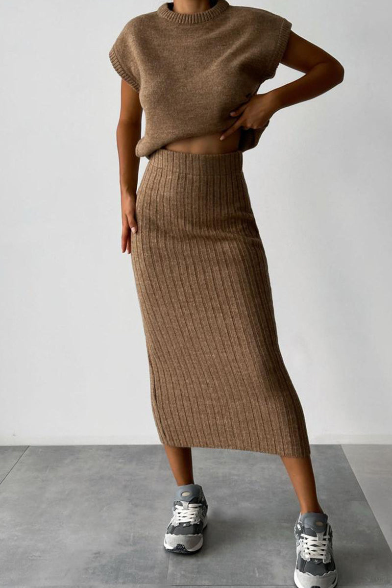 Simplicity Weave O Neck Sleeveless Two Pieces