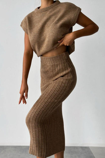 Simplicity Weave O Neck Sleeveless Two Pieces