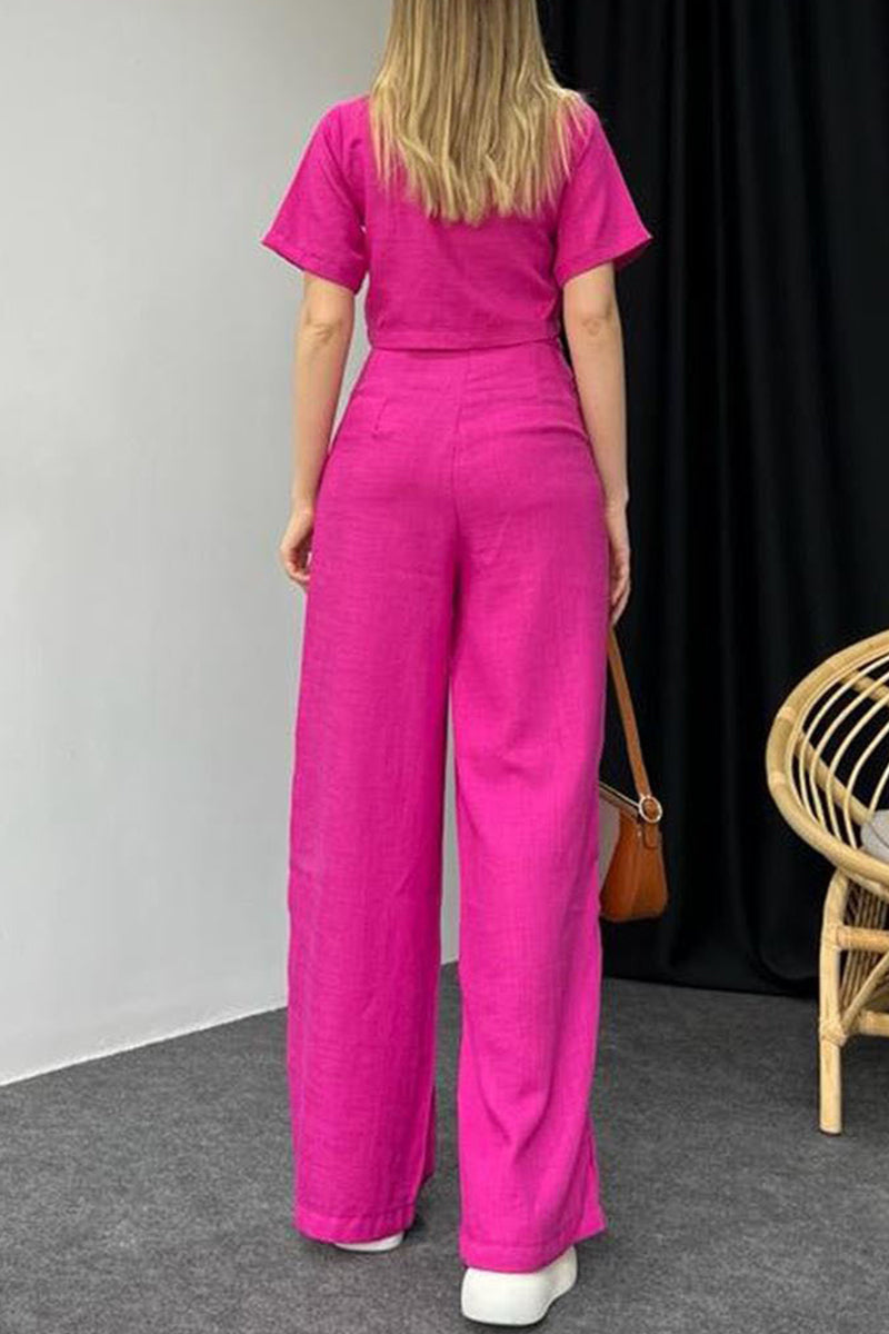 Buttons Turndown Collar Short Sleeve Two Pieces