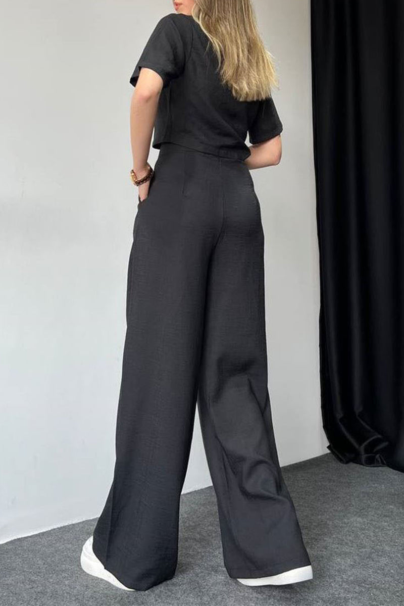 Buttons Turndown Collar Short Sleeve Two Pieces