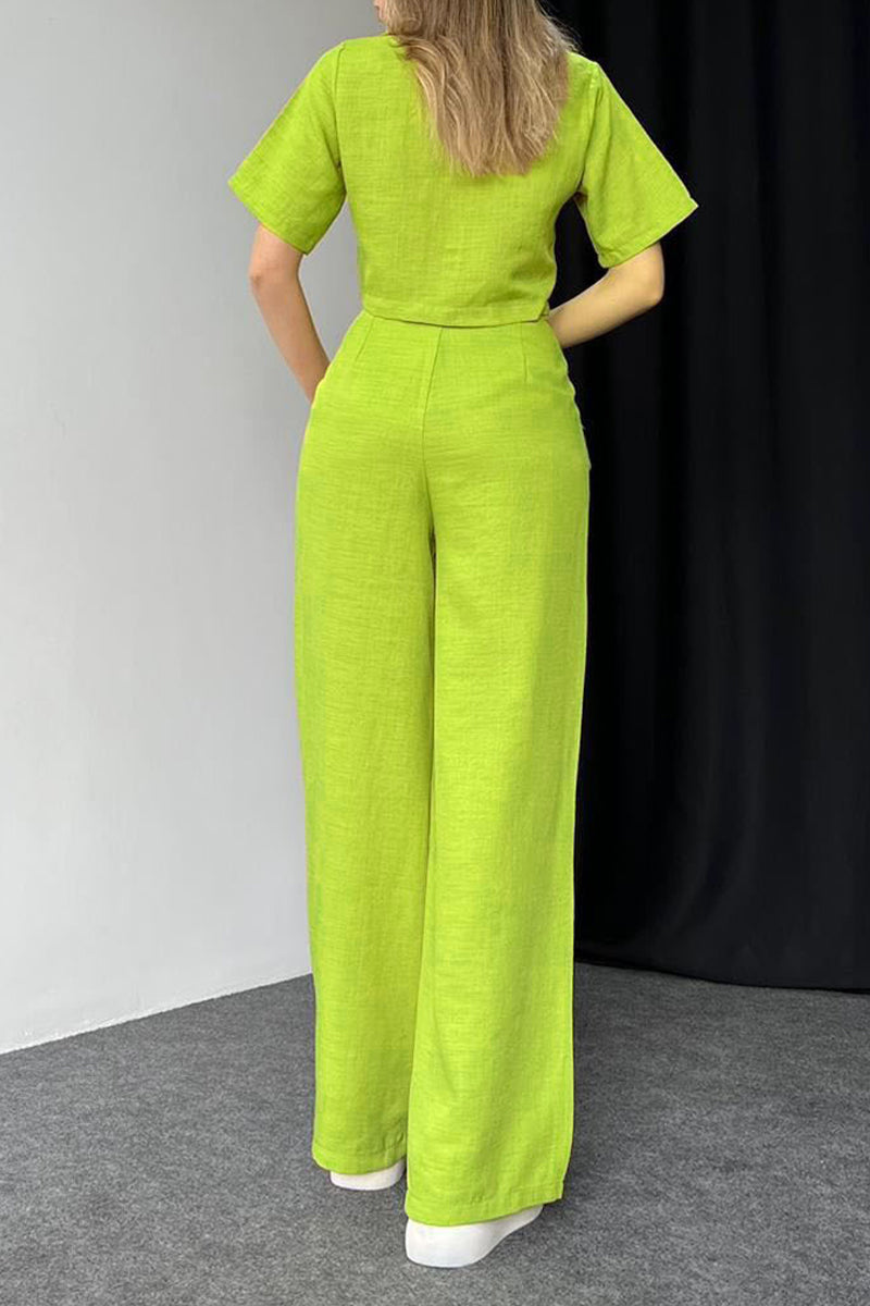 Buttons Turndown Collar Short Sleeve Two Pieces