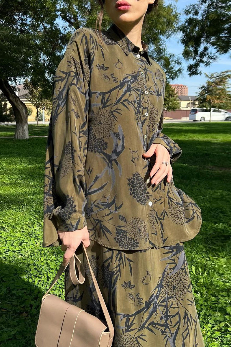 Buttons Turndown Collar Long Sleeve Two Pieces