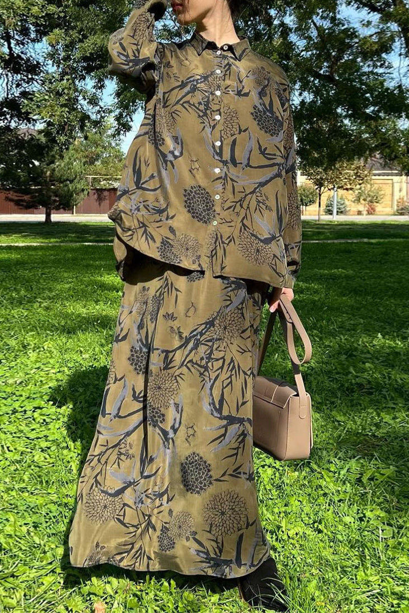 Buttons Turndown Collar Long Sleeve Two Pieces