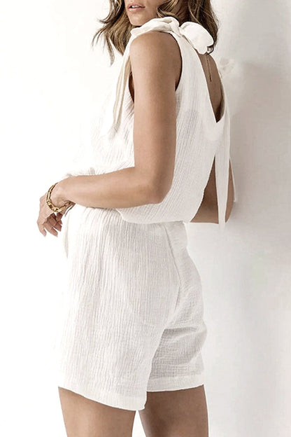 Living Simplicity Flounce With Bow V Neck Sleeveless Two Pieces