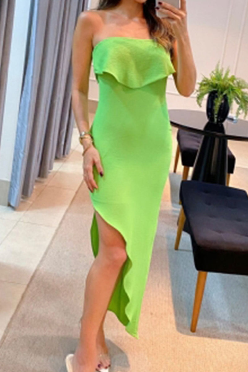 Sweet Flounce Asymmetrical Strapless Wrapped Skirt Dresses
