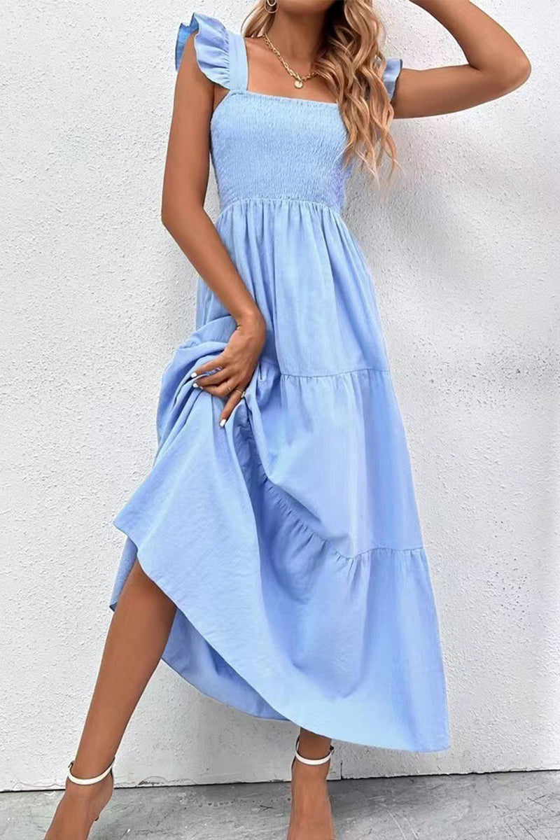 Backless Square Collar Cake Skirt Dresses